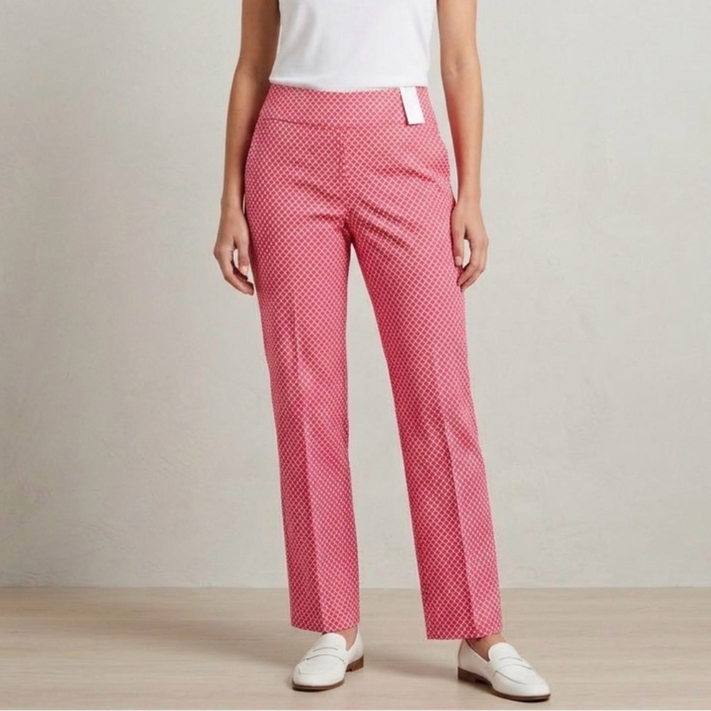 NWT Swing Control Pull-On Golf Pants Tummy Control L Pink Orange Lattice Print